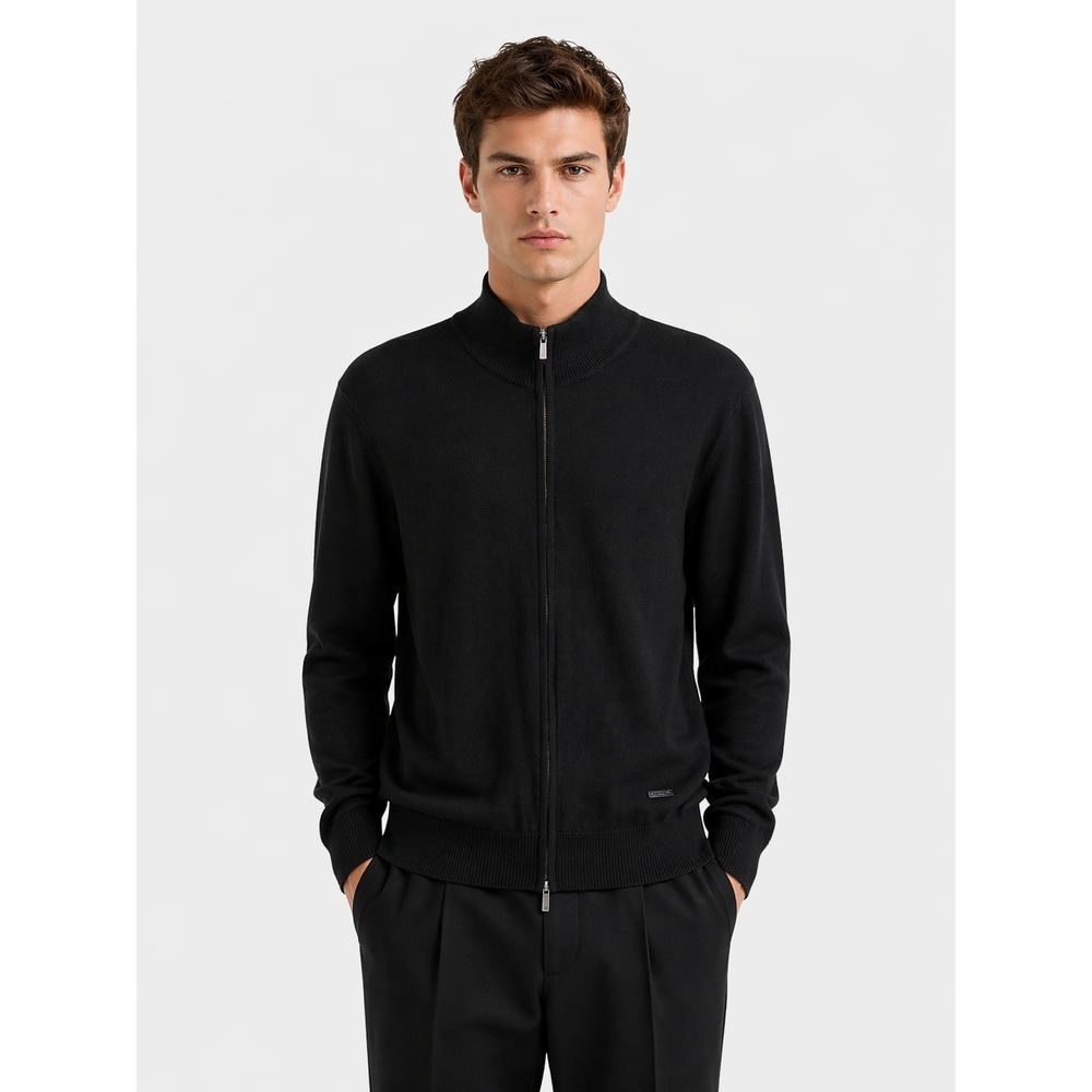 Armani Collezioni Mens Black 100% Virgin‎ Wool Full Zip Neck Sweater Jacket M